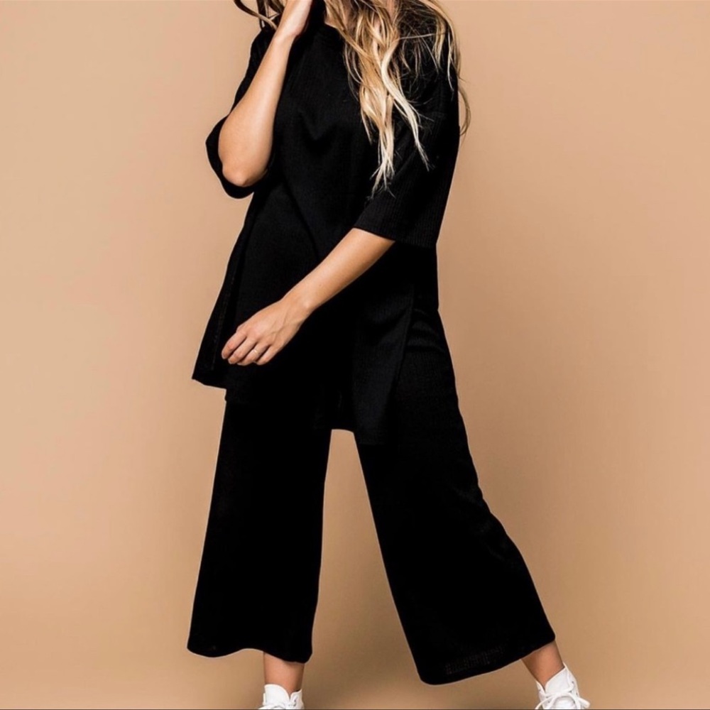 Black Ribbed Knit Matching Set Playsuit Size XL